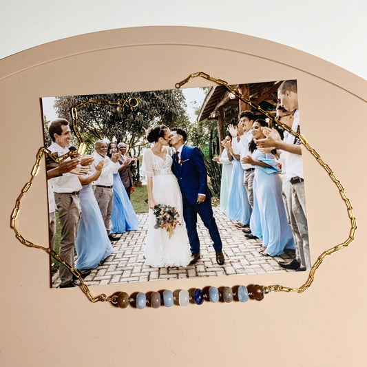 Collier personnalisé en or gold filled représentant une photo avec 10 perles